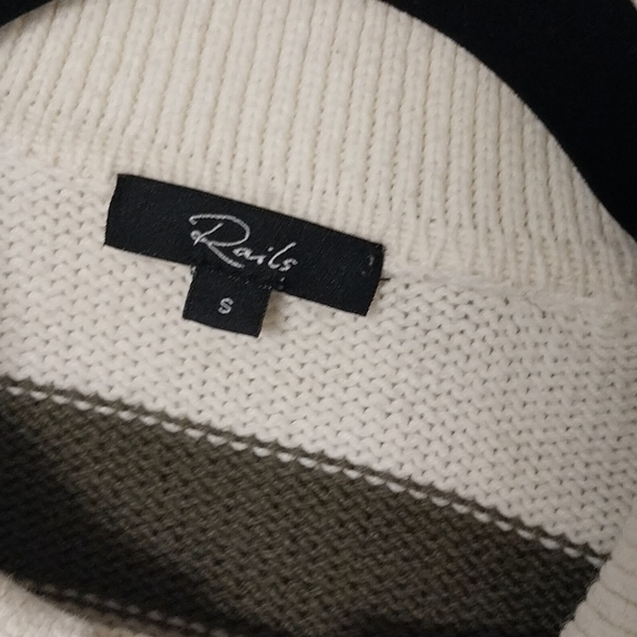 Rails Shae Polo Collar Ivory and Olive Green Stripe Preppy Sweater - Picture 4 of 9